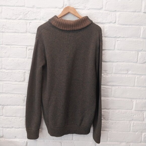 Banana Republic Sweater Mens L Green Wool Cotton Chunky Shawl Collar Horn Button - Picture 4 of 9